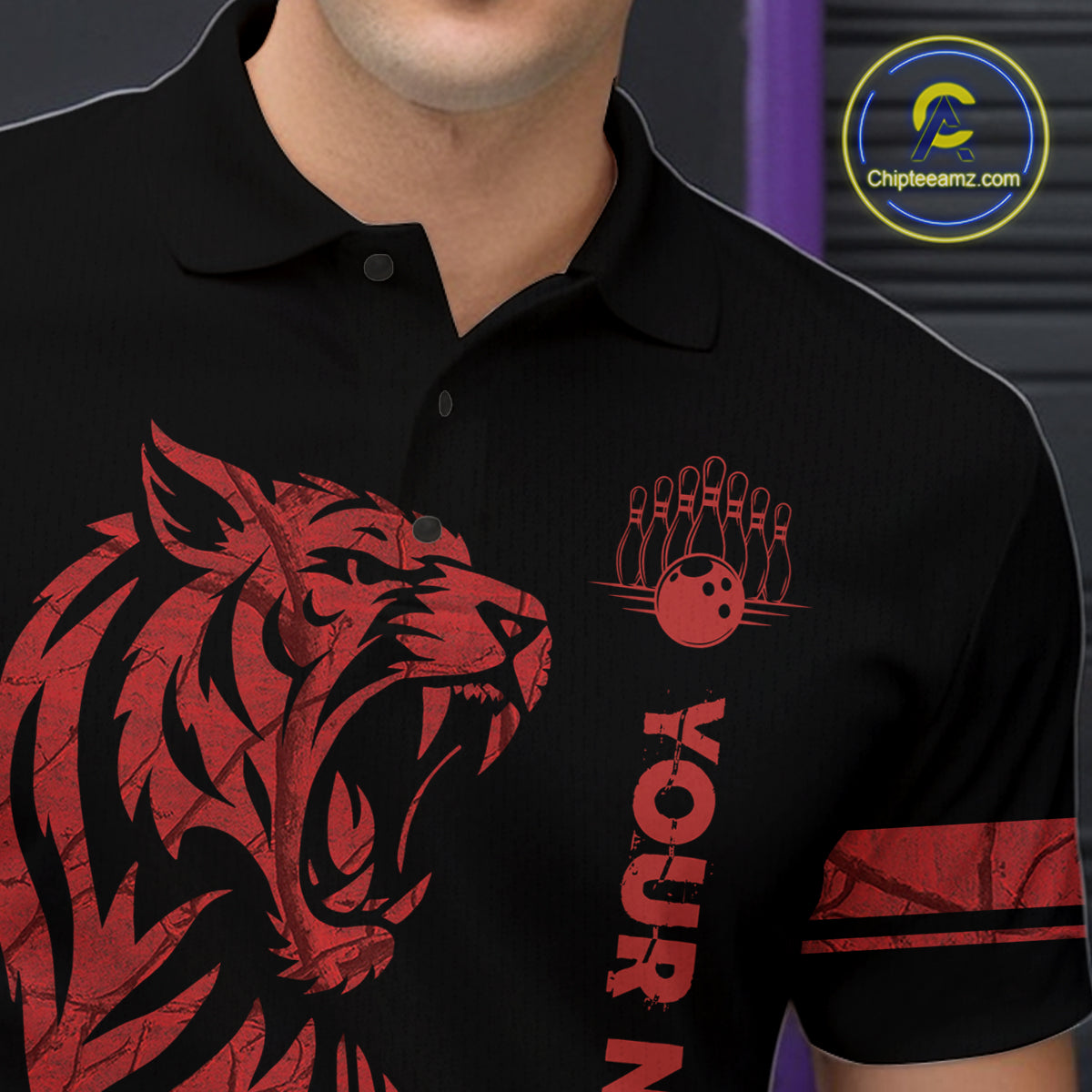 Red Tiger Bowling Shirts for Team Men Women Custom Bowling Jersey Polo & Quarter Zip Shirt MBL188