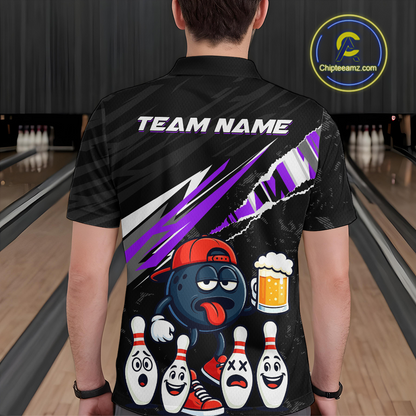 Custom Purple Beer Bowling Jersey for Men Bowling Team Shirts Bowling Uniform Polo & 1/4 Zip HNT133