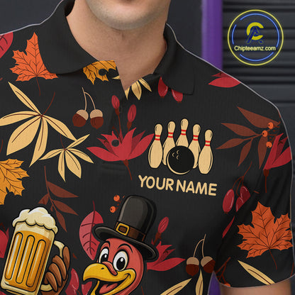 Funny Turkey Bowling Beer Thanksgiving pattern Custom Team bowling jerseys men, bowling gifts for men NQS10963