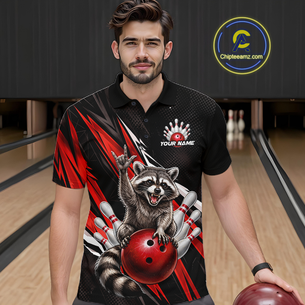 Custom Red Raccoon Bowling Jersey for Men Bowling Team Shirts Bowling Polo & 1/4 Zip HNT254