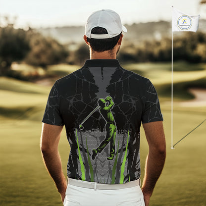 Black Camo Mens golf polo shirts custom golf attire for mens, golfing gifts | Green NQS9995