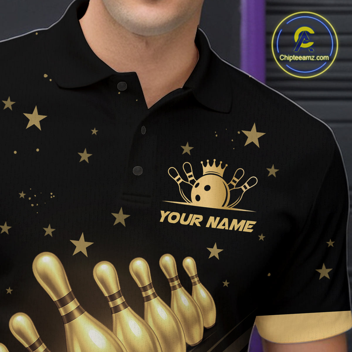Custom Black and Gold Bowling Jersey for Men Bowling Team Shirts Bowling Uniform Polo & 1/4 Zip HNT176