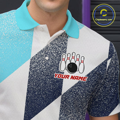 Blue Bowling Shirts for Team Women Men Custom Bowling Polo and 1/4 Zip Shirt MBL226