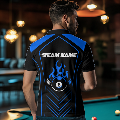 Customized Blue 8 Ball Pool Crown Men's Billiard Shirts, Billiard Team Shirts Polo & 1/4 Zip Shirts NNT37