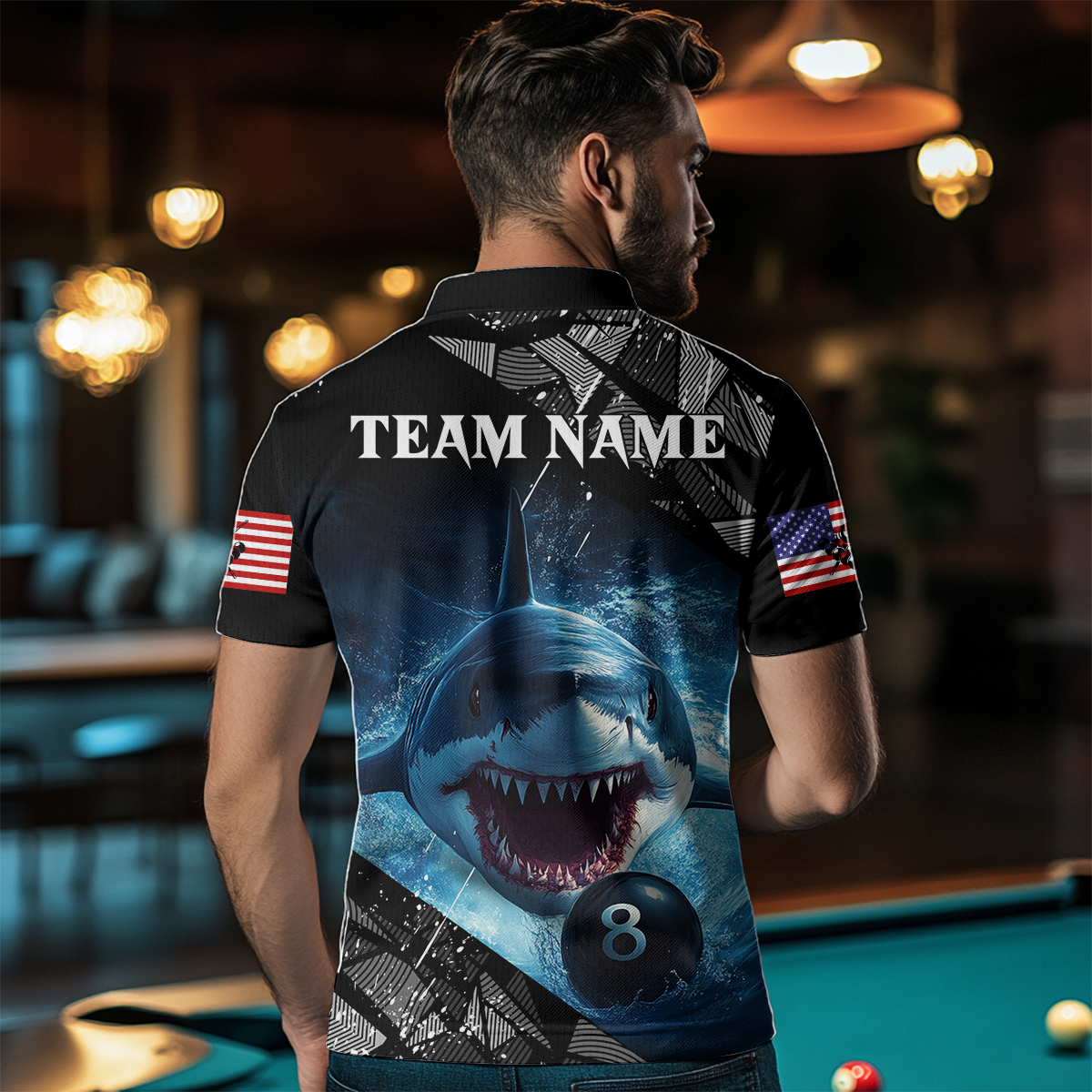 Funny Blue Shark Ball Pool Billiard for Men Billiard Shirts Polo & 1/4 Zip Shirt Team NNT18