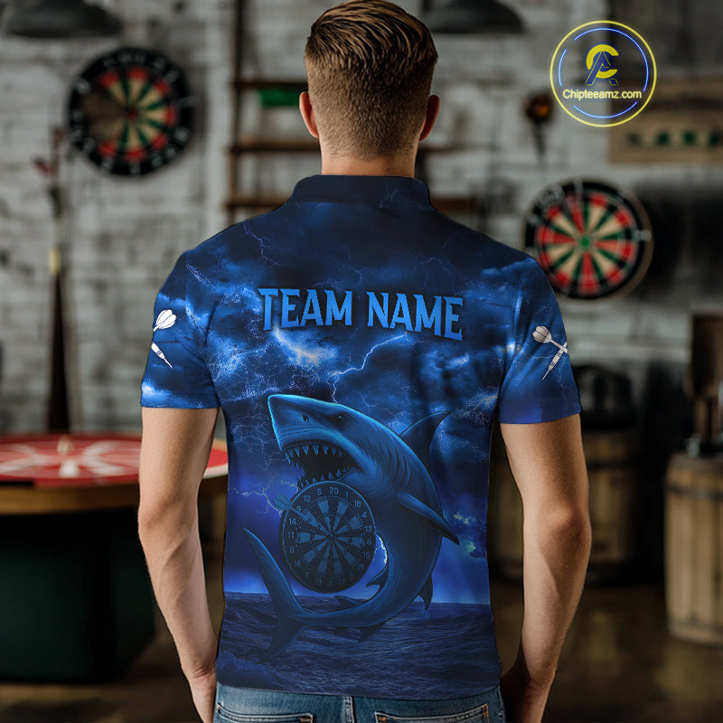 Men's Custom Darts Shirt - Cobalt Lightning Shark In Ocean With Dartboard And Arrow NYN0330