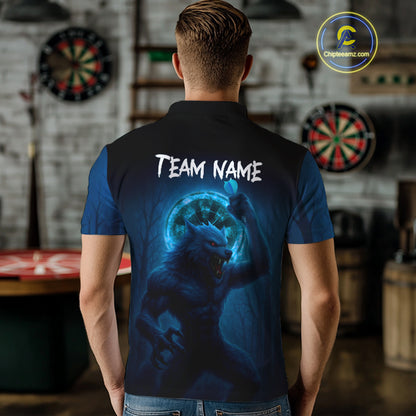 Men's Custom Dart Shirt With Blue Wolf, Red Eyes And Lightning Dartboard NYN0251