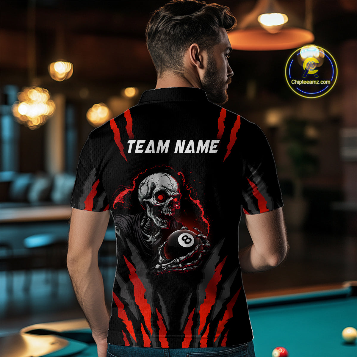 Personalized Skull Billiard Team Jerseys Billiard Shirts for Men Polo & 1/4 Zip Shirts NNT43