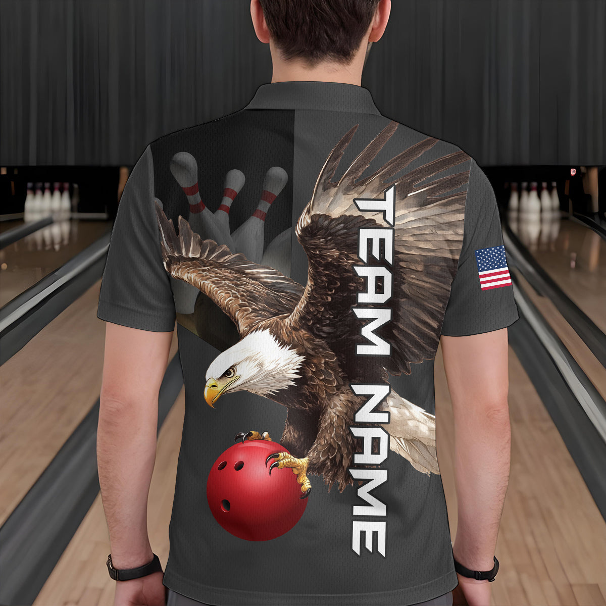 Personalized US Flag Eagle Bowling Shirt Bowling Jersey for Men Polo & 1/4 Zip Shirt Team League HNT24