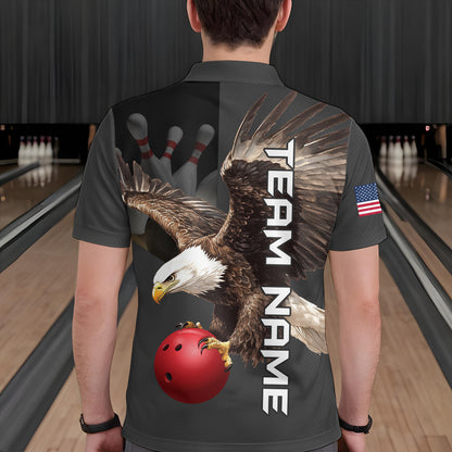 Personalized US Flag Eagle Bowling Shirt Bowling Jersey for Men Polo & 1/4 Zip Shirt Team League HNT24