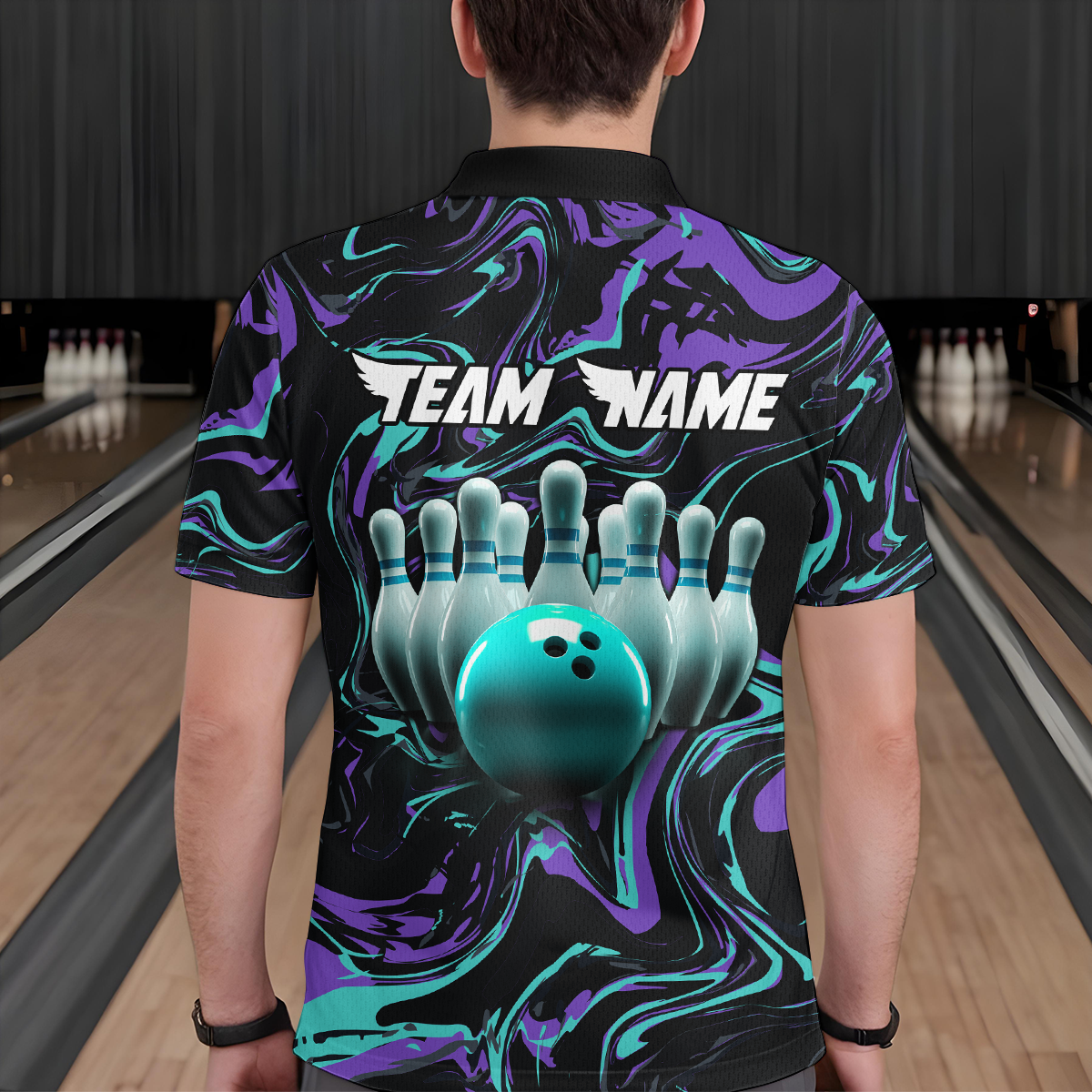 Purple Bowling Custom Men Bowling Shirt Polo & Quarter-Zip Bowling Team Jerseys HNT48