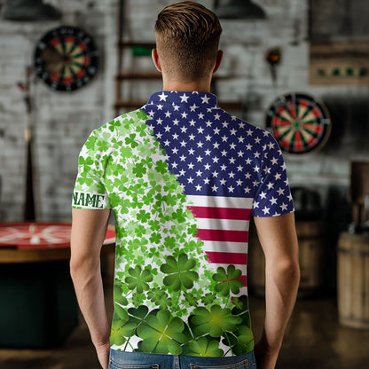 American flag St Patrick day shamrock pattern custom St Patrick Team Darts Shirts For Men NQS9582