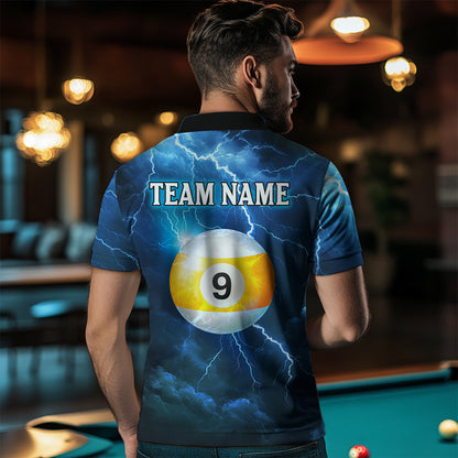 Blue Thunder 8 & 9 Ball Billiards Shirt Men Team Polo & 1/4 Zip Shirts Billiard Jersey NNT17