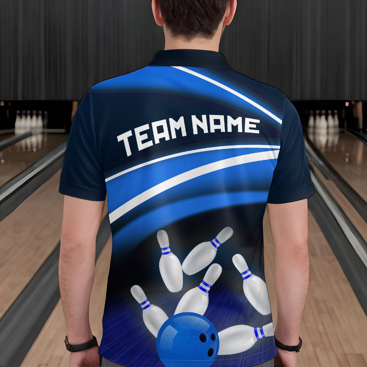 Custom Blue Bowling Jersey Bowling Team Shirts For Men Bowling League Polo & 1/4 Zip HNT163