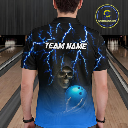 Custom Blue Thunder Skeleton Bowling Jersey for Men Bowling Polo & 1/4 Zip Bowling Team Shirts HNT108