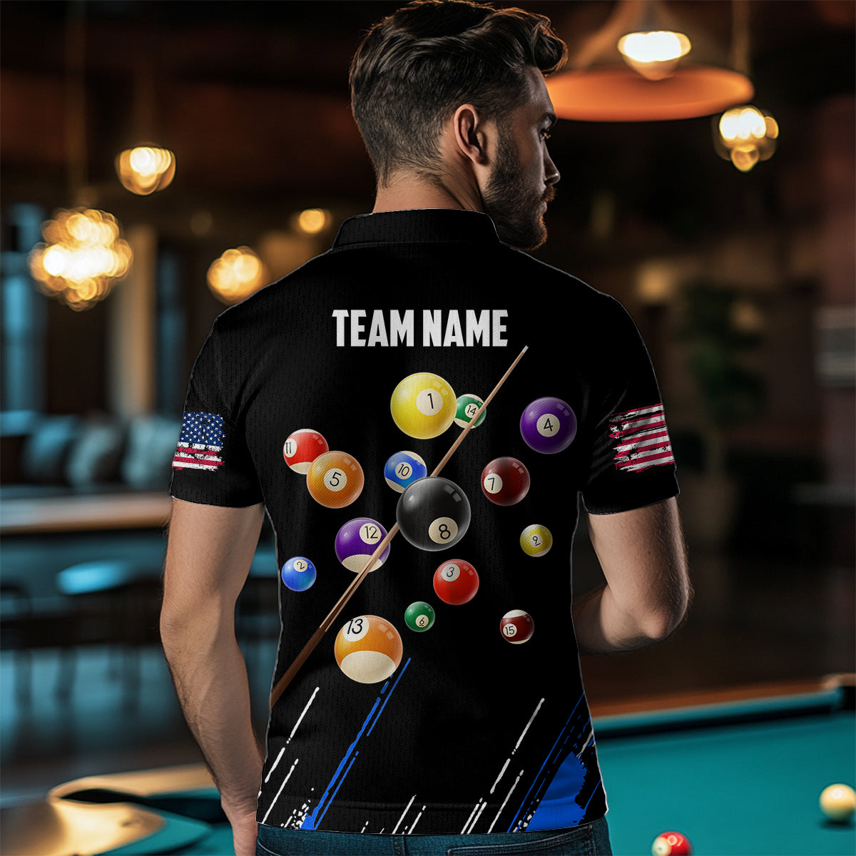 Personalized Black Blue 3D Pool Balls Billiard Shirts For Men Custom Team 8 Ball Billiard Jerseys TDM3575