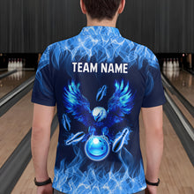 Load image into Gallery viewer, Blue Flame Eagle Custom Bowling Team Shirts For Men Fire Bowling League Polo &amp; 1/4 Zip Shirt HNT09