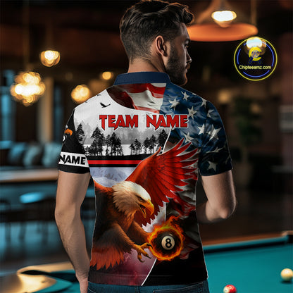 Custom American Flag Eagle 8 Ball Pool Vintage Billiard Shirts For Men, Patriotic Billiard Jerseys TDM3990