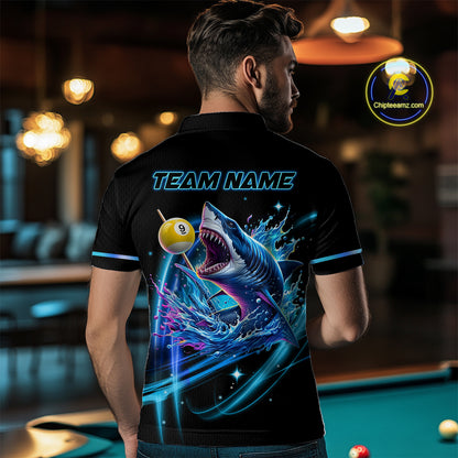 Blue 8 Ball & 9 Ball Pool Billiard Shark Polo & Quarter Zip For Men Custom Team Billiard Jerseys TDM3853