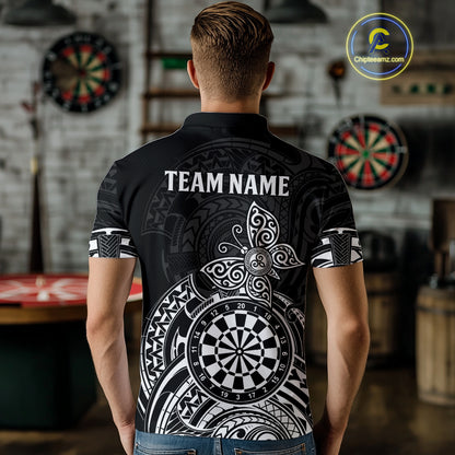 Custom White Black Tribal Dartboard Butterfly Darts Shirts For Men, Darts Team Jerseys Outfit TDM3988