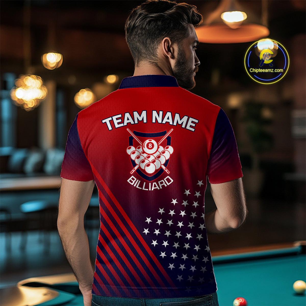 US Flag Billiard Jersey For Men Custom 8 Ball Polo & Quarter Zip Billiard Shirts Pool Team Jersey TDM3801