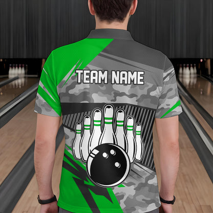 Green Camo Bowling Shirts for Women Men Custom Team Bowling Polo & 1/4 Zip Shirt MBL61