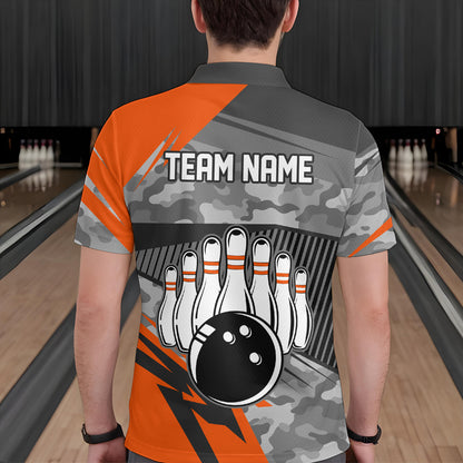 Orange Camo Bowling Shirts for Women Men Custom Team Bowling Polo & 1/4 Zip Shirt MBL61