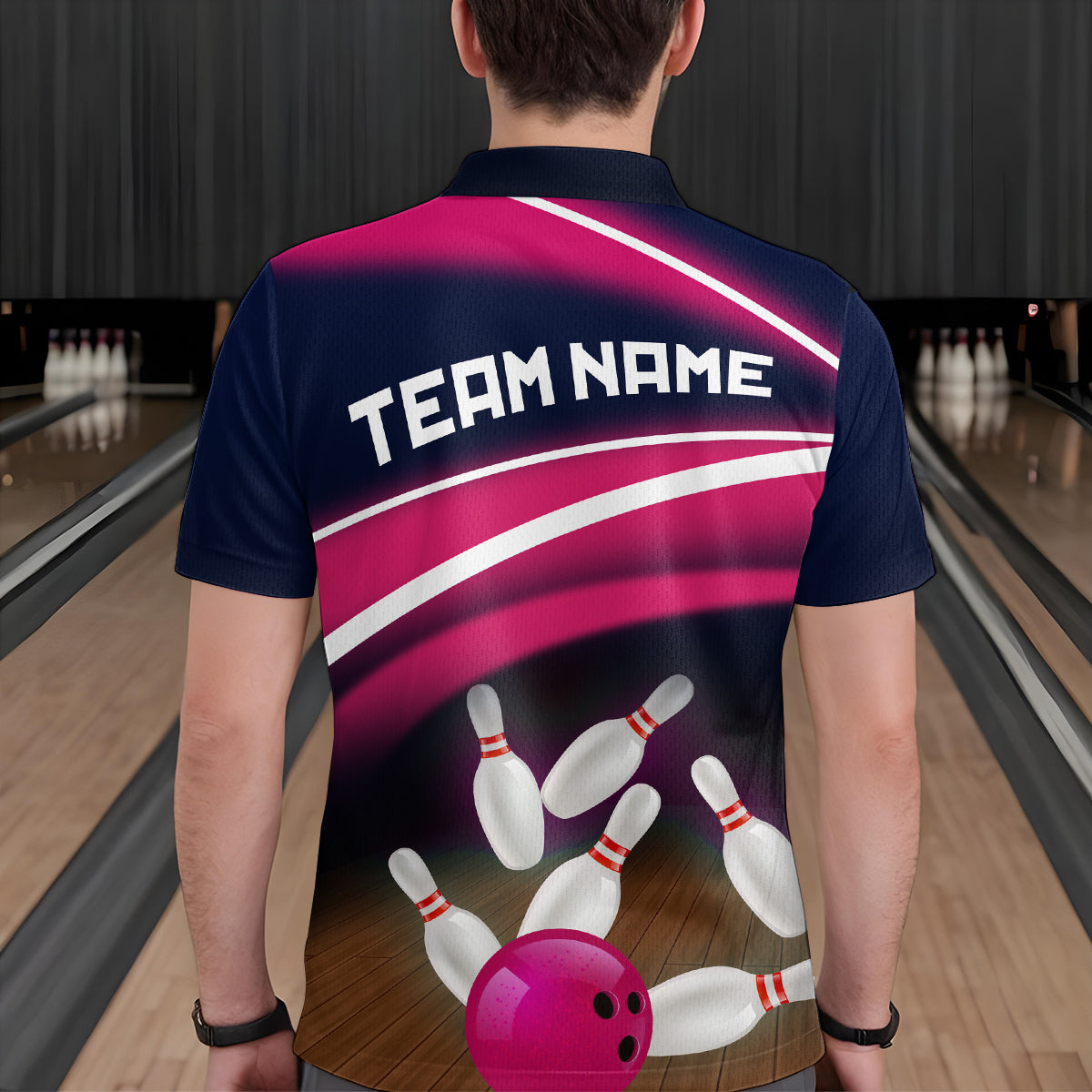 Custom Pink Bowling Jersey Bowling Team Shirts For Men Bowling League Polo & 1/4 Zip HNT163