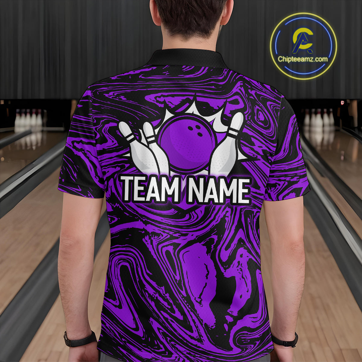 Custom Purple Bowling Men Bowling Shirt Polo & Quarter-Zip Bowling Team Jerseys HNT81