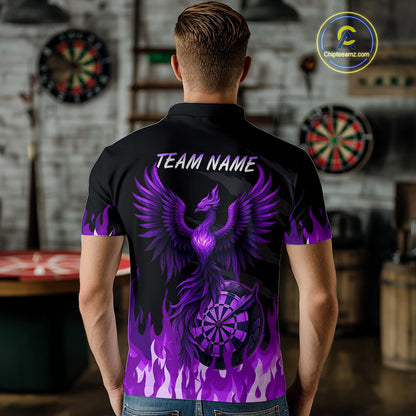 Men's Custom Darts Team Shirt With Purple Phoenix Dartboard And Flame Pattern NYN0341
