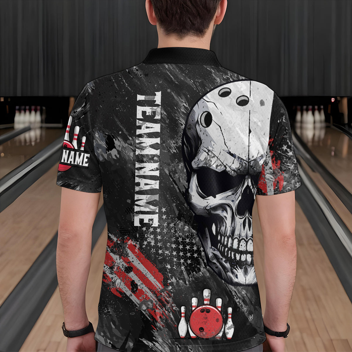 Custom Bowling Shirt for Men Skull Bowling Jersey Bowling Team League Polo Shirt QZT47-3