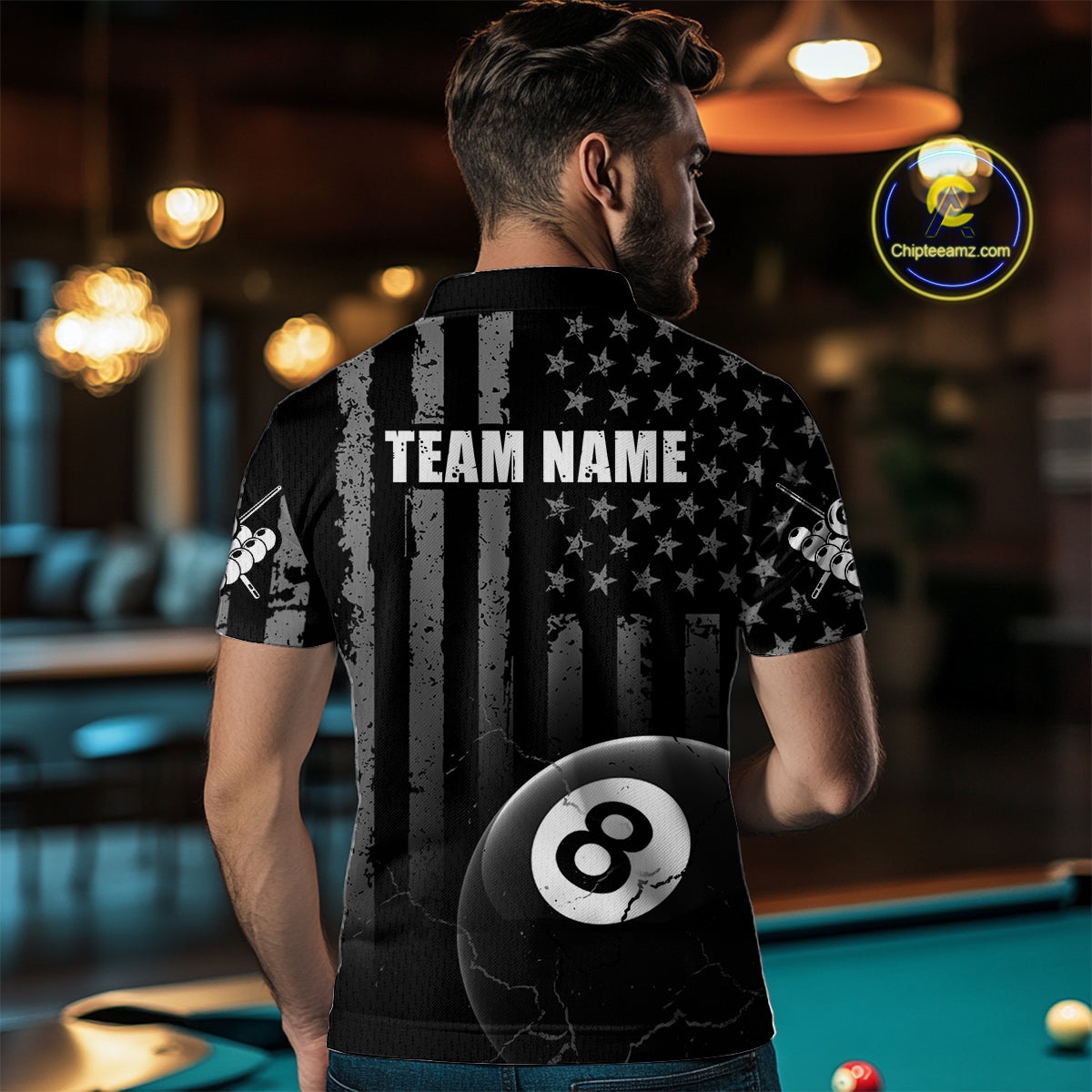 Custom American Flag 8 Ball Billiard Shirts for Men, Billiard Team Polo & 1/4 Zip Shirts NNT64