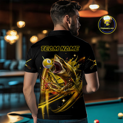 Yellow 9 Ball Pool Billiard Shark Polo & Quarter Zip For Men Custom Team League Billiard Jerseys TDM4475