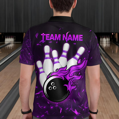 Personalized Purple Bowling Jersey Men Women Flame Bowling Polo Shirt Bowling Shirt BDT424