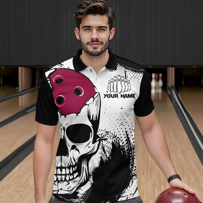 Personalized Bowling Shirt Skull Bowling Team Jersey Polo Shirt for Men QZT275