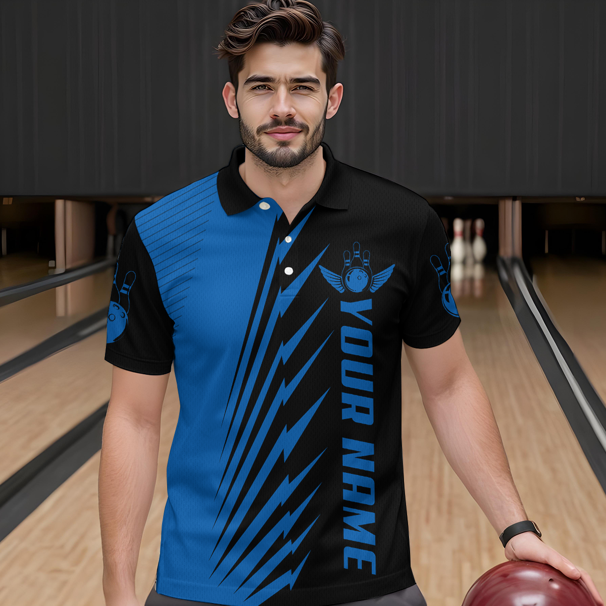 Custom Blue Bowling Shirts for Men Women Team Bowling Polo & 1/4 Zip Shirt MBL48
