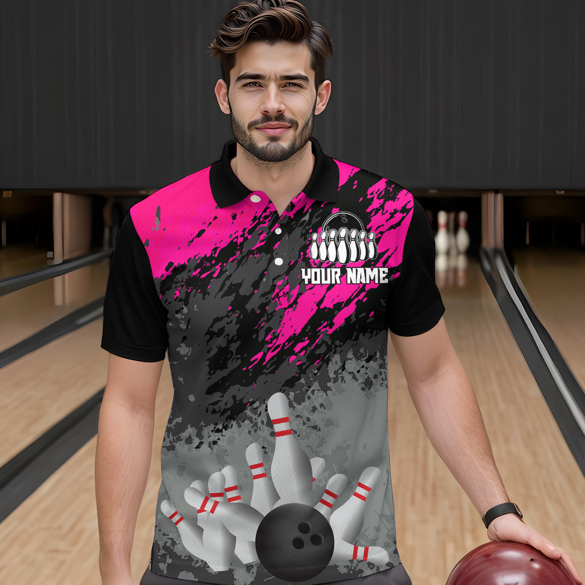 Custom Pink Bowling Shirt forMen Women Team Bowling Jersey Bowling Polo & 1/4 Zip Shirt MBL40