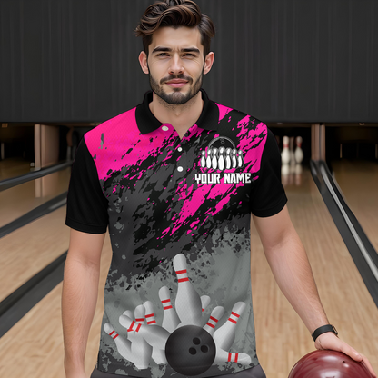 Custom Pink Bowling Shirt forMen Women Team Bowling Jersey Bowling Polo & 1/4 Zip Shirt MBL40