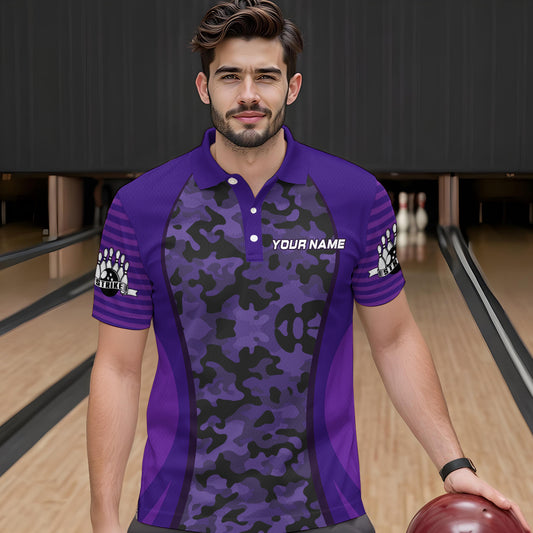 Personalized Camo Bowling Jersey Men Bowling Team Shirt Custom Bowling Polo Shirt BDT327