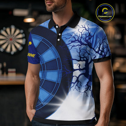 Blue Dartboard & Yellow Dart Arrows Men's Dart Shirt - Custom Name For Darts Jersey NYN0444