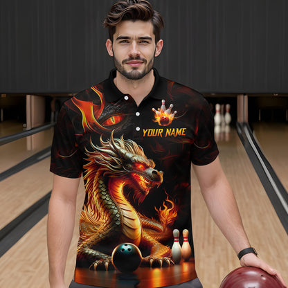 Orange & Black Flame Dragon Bowling Ball Pins Custom Bowling Polo Shirt Bowling Team Jersey QZT667
