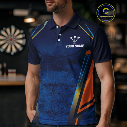 Men’s Custom Darts Team Shirt With Blue Grunge Texture And Fiery Dartboard NYN0312