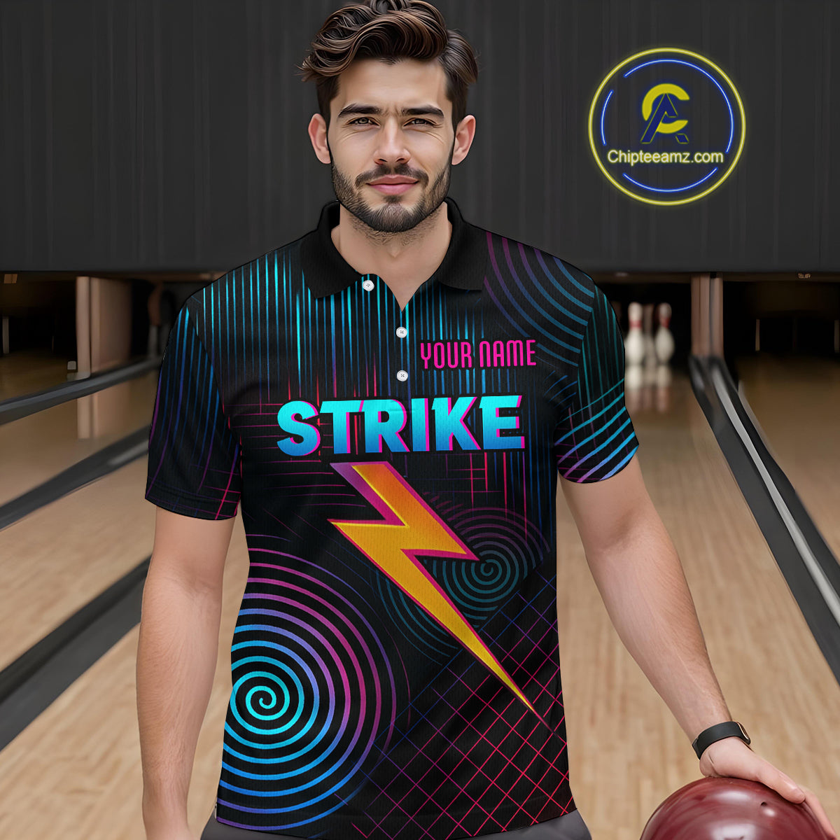 Bowling Shirt Strike Neon Lightning Custom Team Jersey for Men Graphic Bowling Uniform QZT727