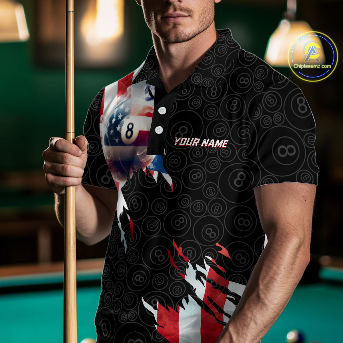 American Flag 8 Ball Billiard Shirts For Men Custom Pool Team Jerseys Polo & Quarter Zip TDM3966
