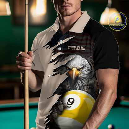 Personalized 9 Ball American Flag Eagle Billiard Shirts for Men Billiard Team Shirts NNT69
