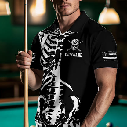 Custom Skull Bone 8 Ball Billiard Shirts for Men Billiard Team Jerseys Polo & 1/4 Zip Shirts NNT47