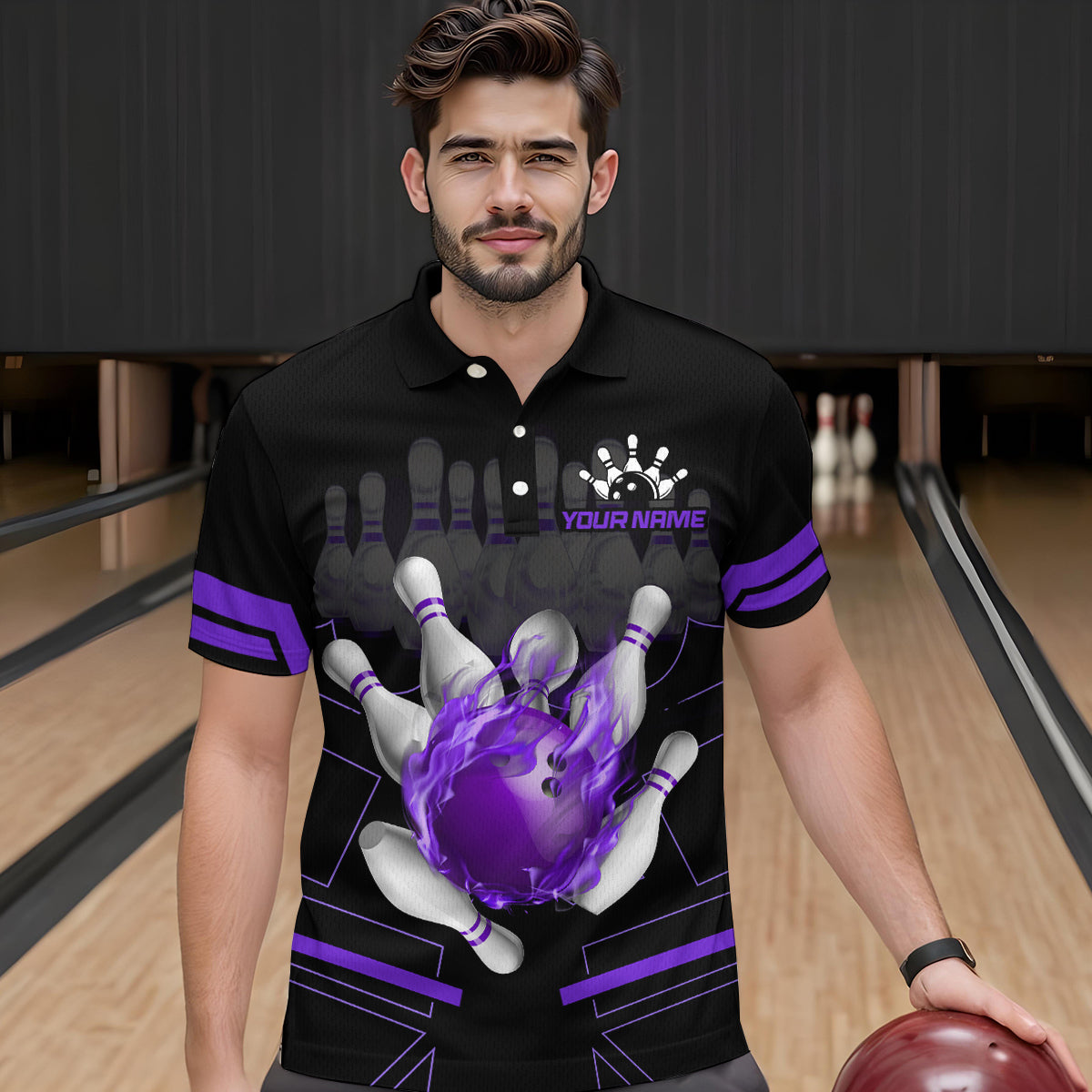 Custom Flame Bowling Jersey For Men Bowling Team Shirt League Bowling Polo Shirt BDT303