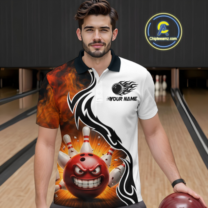 Flaming Angry Bowling Shirts Custom for Men Women Team Bowling Polo Shirts & 1/4 Zip MBL93