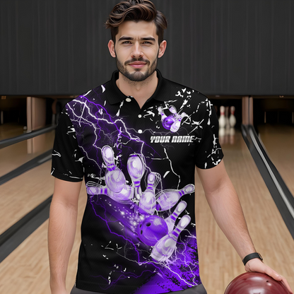 Custom Purple Lightning Bowling Shirts for Men Women Team Bowling Polo & 1/4 Zip MBL80