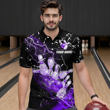 Load image into Gallery viewer, Custom Purple Lightning Bowling Shirts for Men Women Team Bowling Polo &amp; 1/4 Zip MBL80